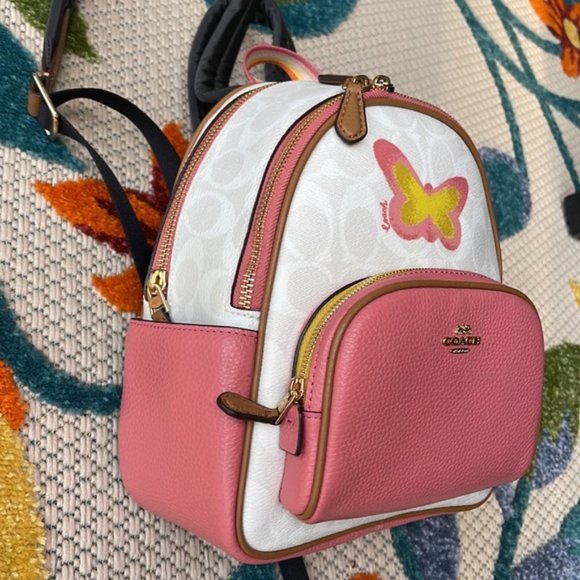 Coach Mini Court Backpack In Signature Canvas With Butterfly Chalk / Taffy Multi - Picture 15 of 16